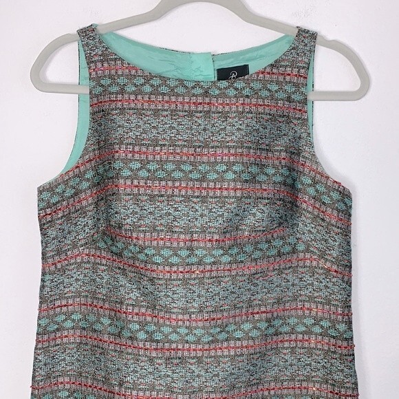 Adrianna Papell Jacquard Textured Beaded Embroidered Shift Dress Sz 8P Petite - Picture 3 of 11